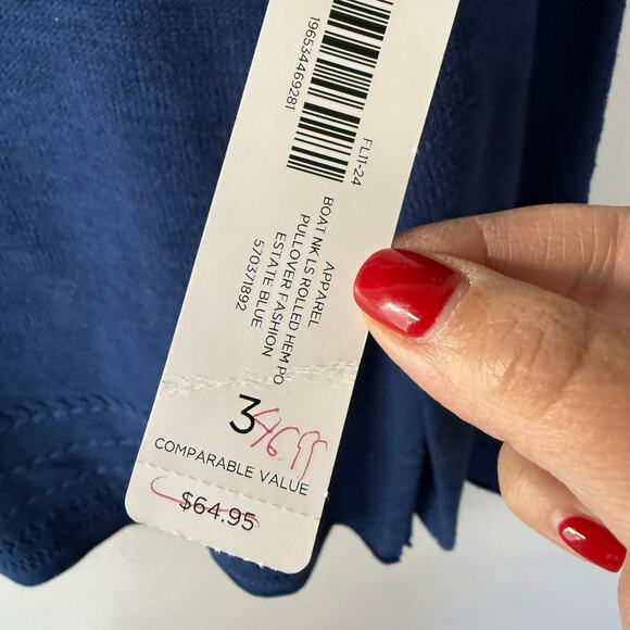 NEW! Chico’s Blue Size XL pullover embroidered sweater size XL Boat neck - Picture 6 of 11